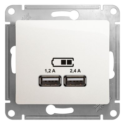 Розетка белая USB 5В, 1 порт 2,1А , 2 порт 1,05А