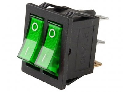 Выключатель REXANT клавишный 250V 15А (6с) ON-OFF зеленый с подсветкой ДВОЙНОЙ