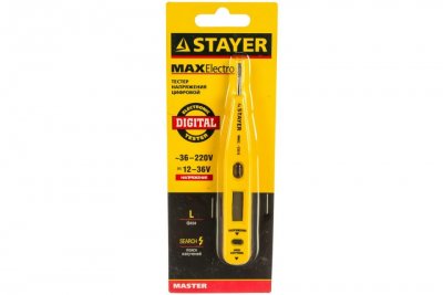 Тестер напряжения STAYER "MASTER" MAXElectro цифровой со световым индикатором, 12-220В, 125мм 45290